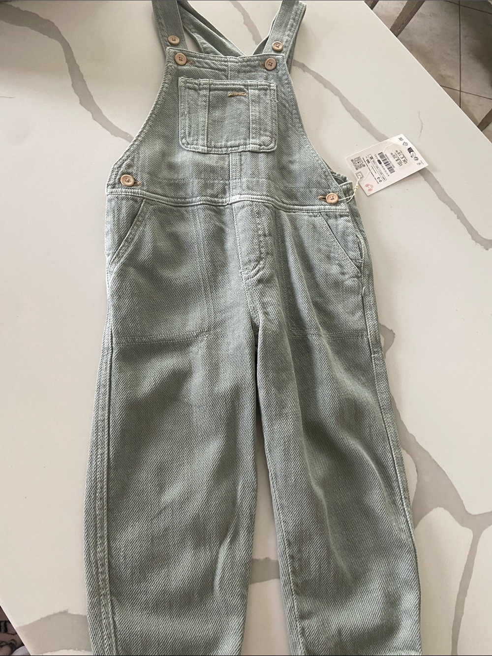 Zara Sage Green Kids Overalls with Front Pocket